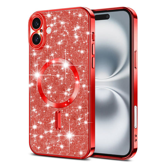 MagSafe tok Apple iPhone 16-hoz, Techsuit, Luxury Glitter, Piros