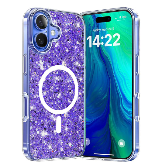 MagSafe tok Apple iPhone 16-hoz, Techsuit, Csillogó Csillám, Lila