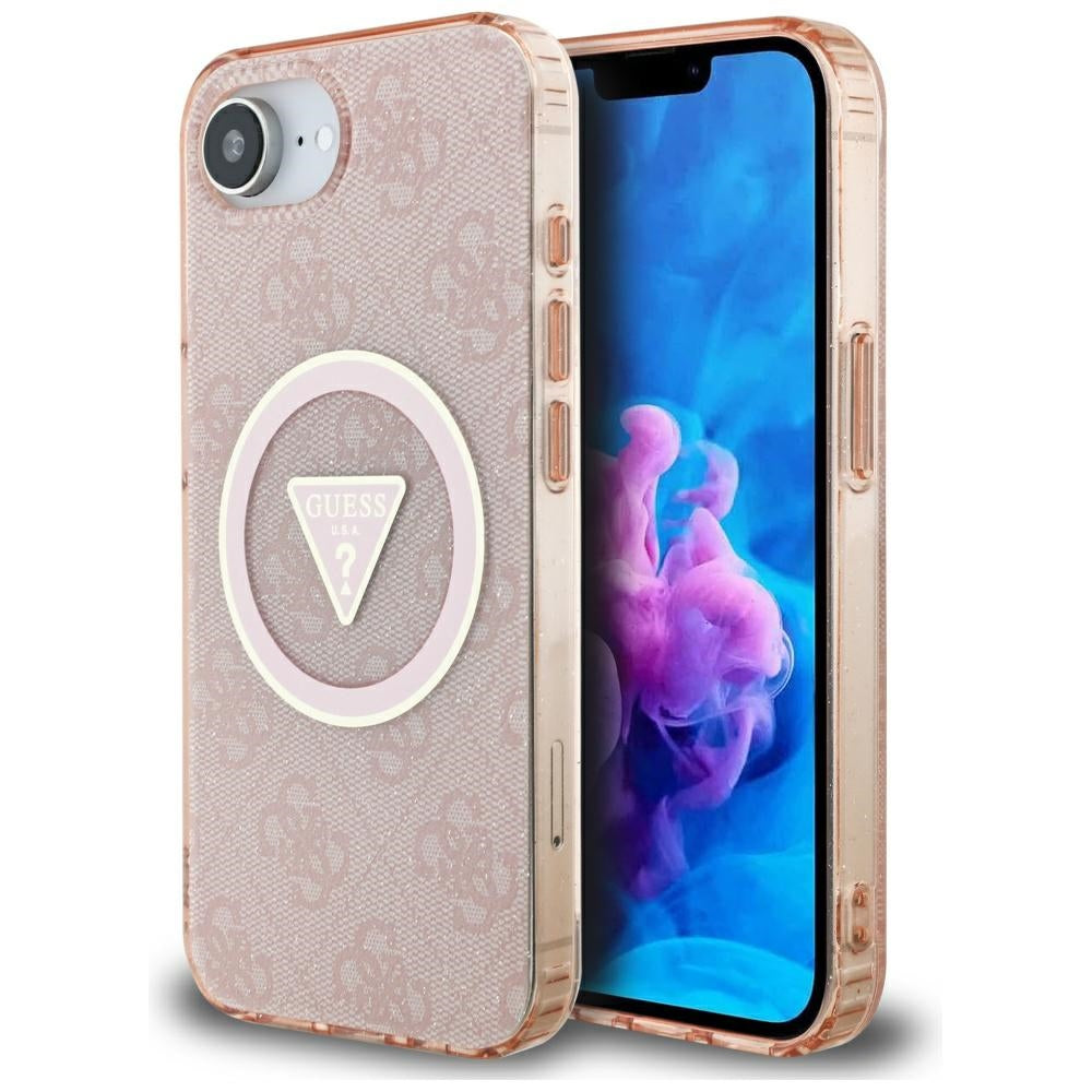 MagSafe tok Apple iPhone 16e-hez, Guess, IML Glitter 4G Circle Triangle, Rózsaszín