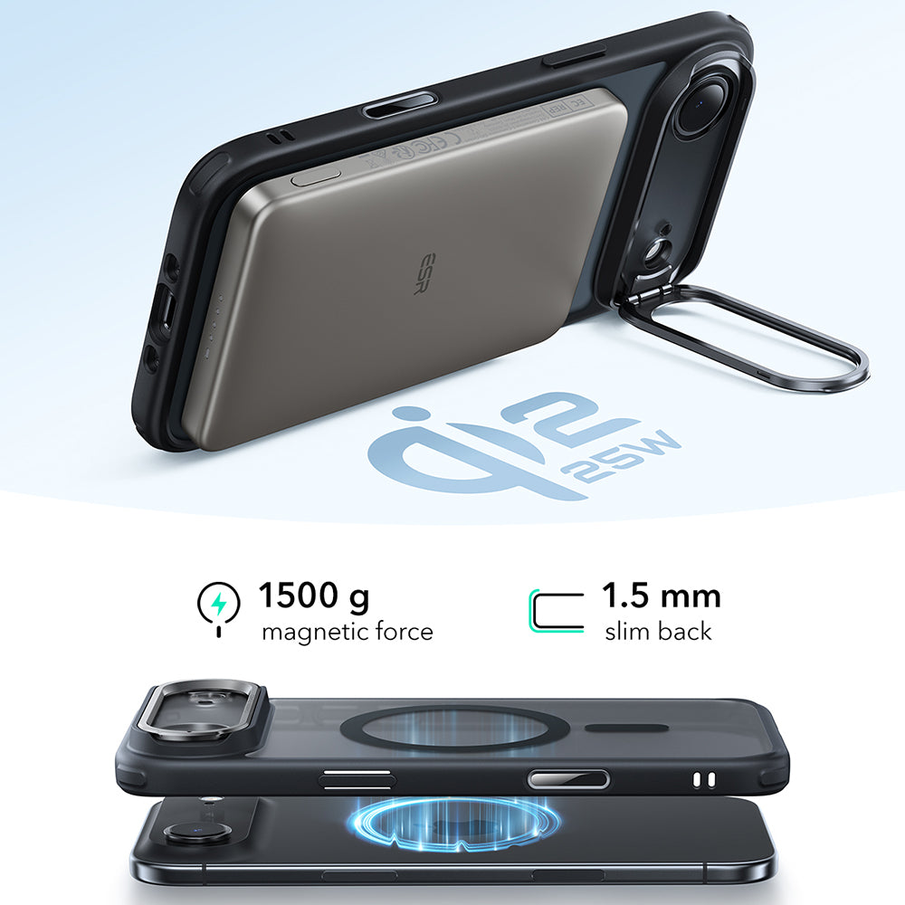 MagSafe tok Apple iPhone 17 Air-hez, ESR, Classic Hybrid Kickstand, Szaténfekete
