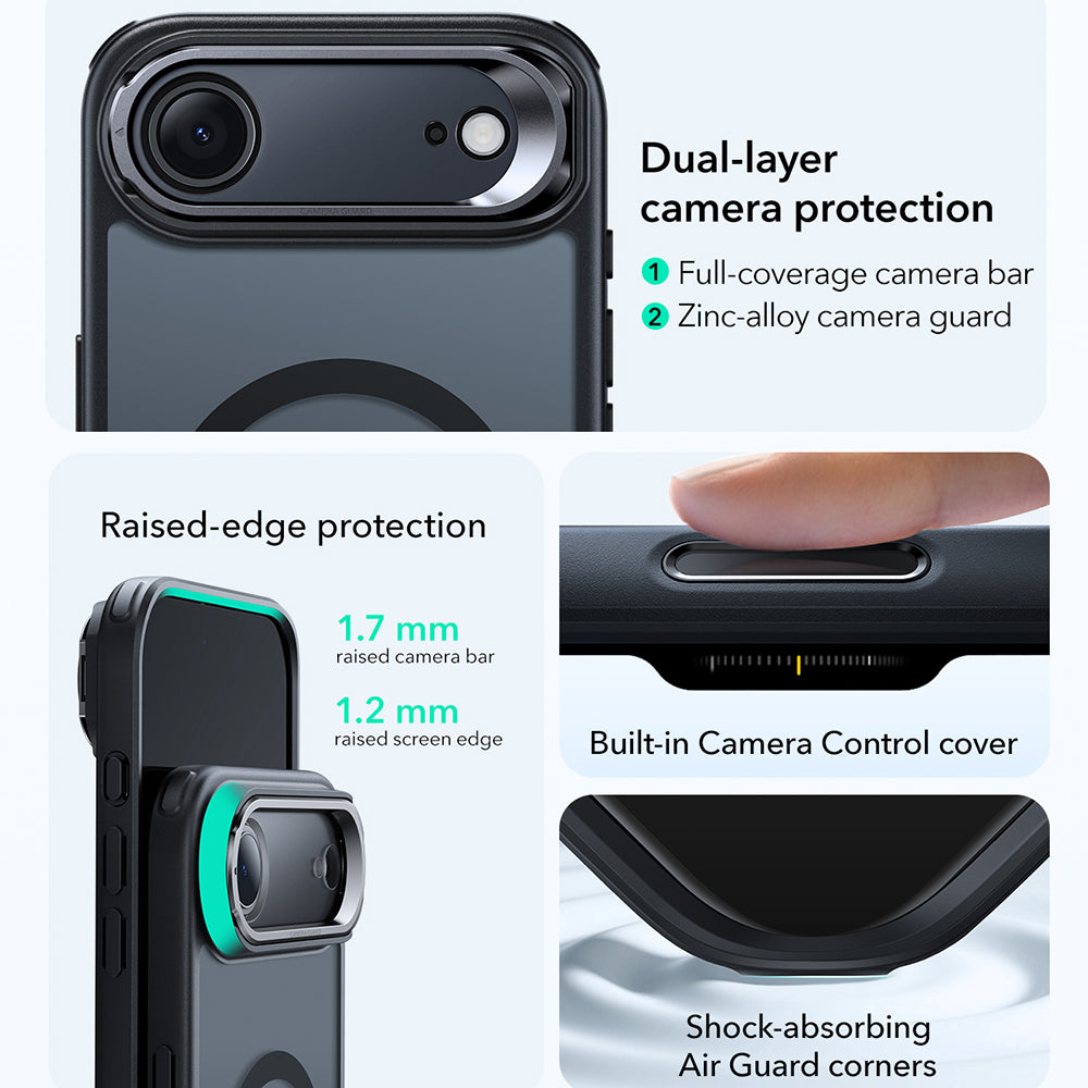 MagSafe tok Apple iPhone 17 Air-hez, ESR, Classic Hybrid Kickstand, Szaténfekete