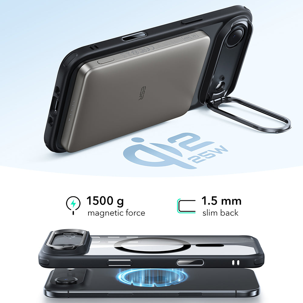 MagSafe tok Apple iPhone 17 Air-hez, ESR, Classic Hybrid Kickstand, Átlátszó Fekete