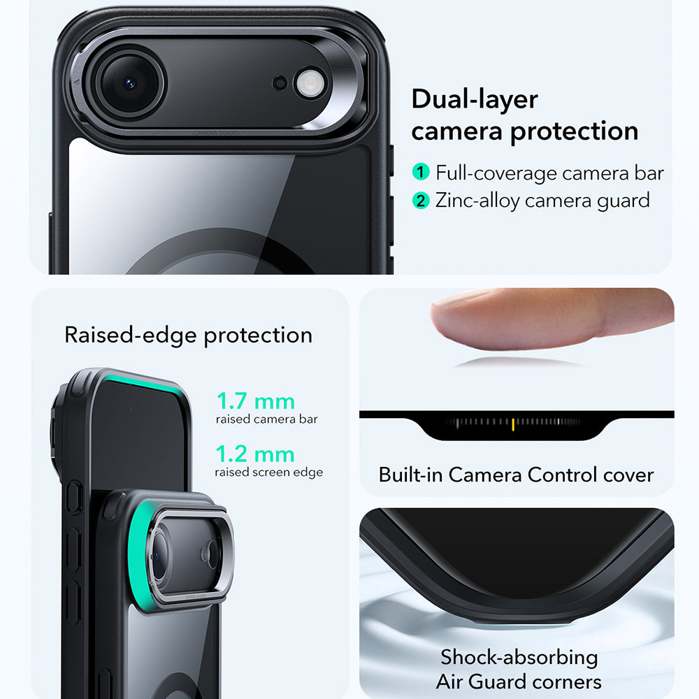 MagSafe tok Apple iPhone 17 Air-hez, ESR, Classic Hybrid Kickstand, Átlátszó Fekete