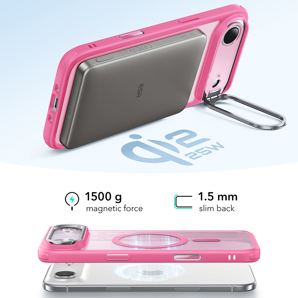 MagSafe tok Apple iPhone 17 Air-hez, ESR, Classic Hybrid Kickstand, Szatén Rózsaszín