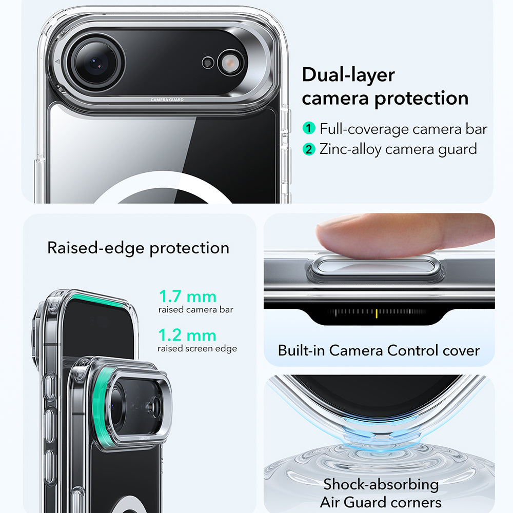 MagSafe tok Apple iPhone 17 Air-hez, ESR, Classic Hybrid Kickstand, Átlátszó