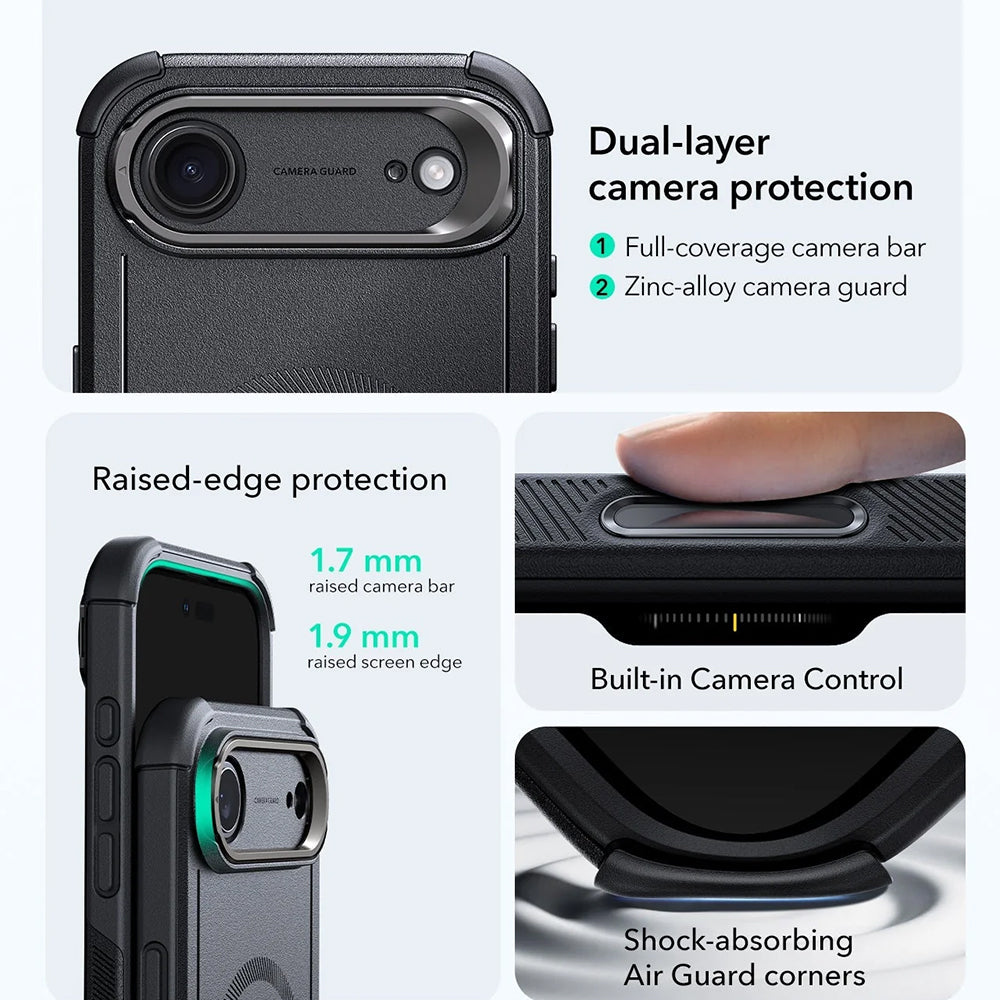 MagSafe tok Apple iPhone 17 Air-hez, ESR, Cyber Armor Kickstand, Fekete