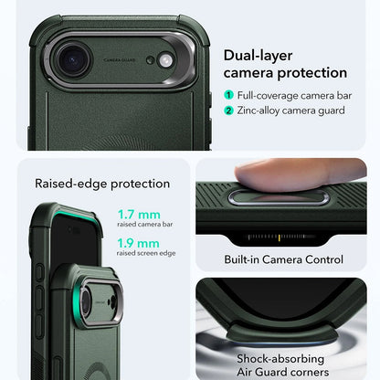 MagSafe tok Apple iPhone 17 Air-hez, ESR, Cyber Armor Kickstand, Zöld