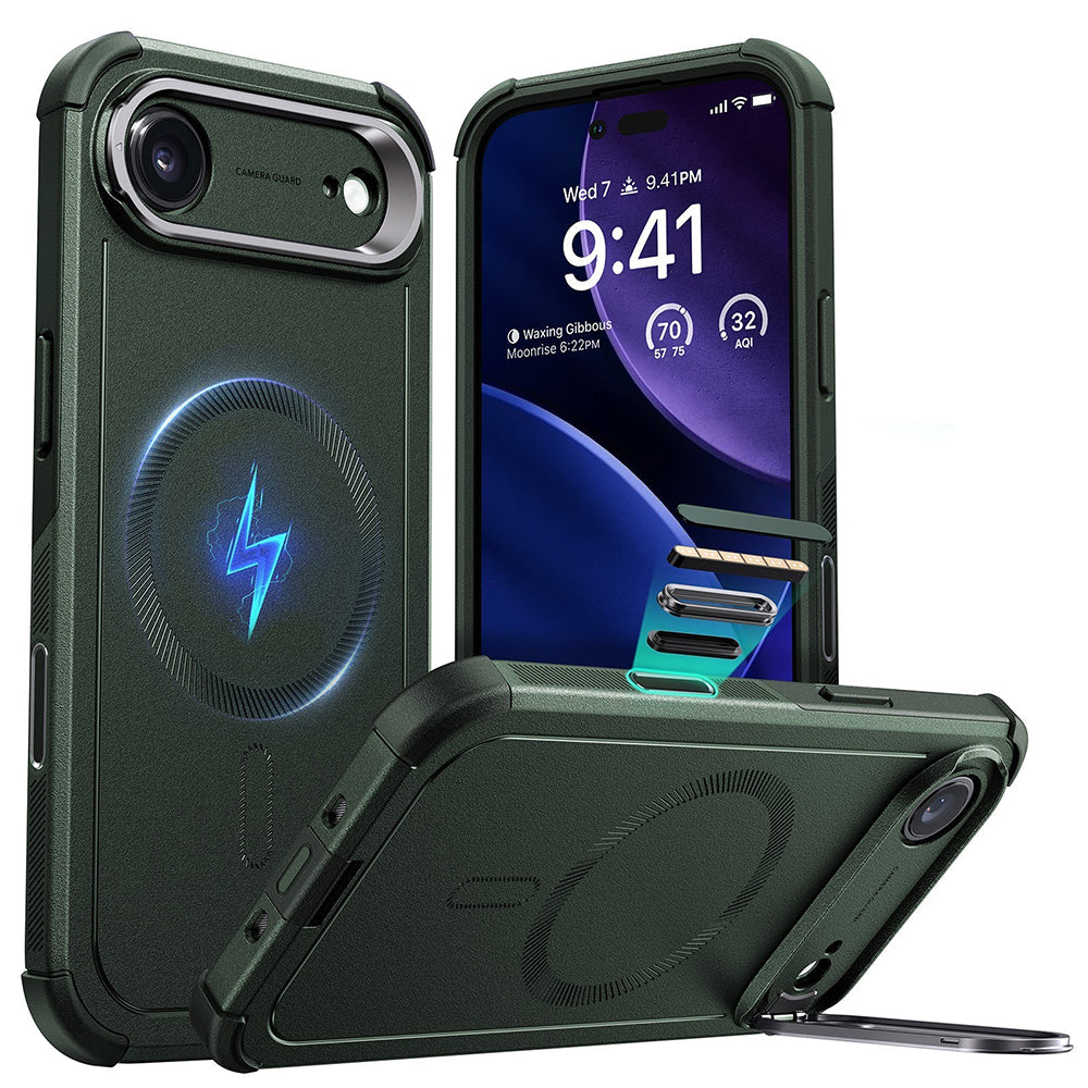 MagSafe tok Apple iPhone 17 Air-hez, ESR, Cyber Armor Kickstand, Zöld