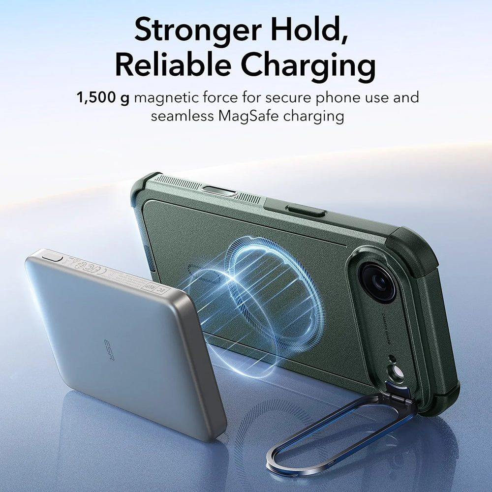 MagSafe tok Apple iPhone 17 Air-hez, ESR, Cyber Armor Kickstand, Zöld
