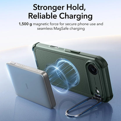 MagSafe tok Apple iPhone 17 Air-hez, ESR, Cyber Armor Kickstand, Zöld