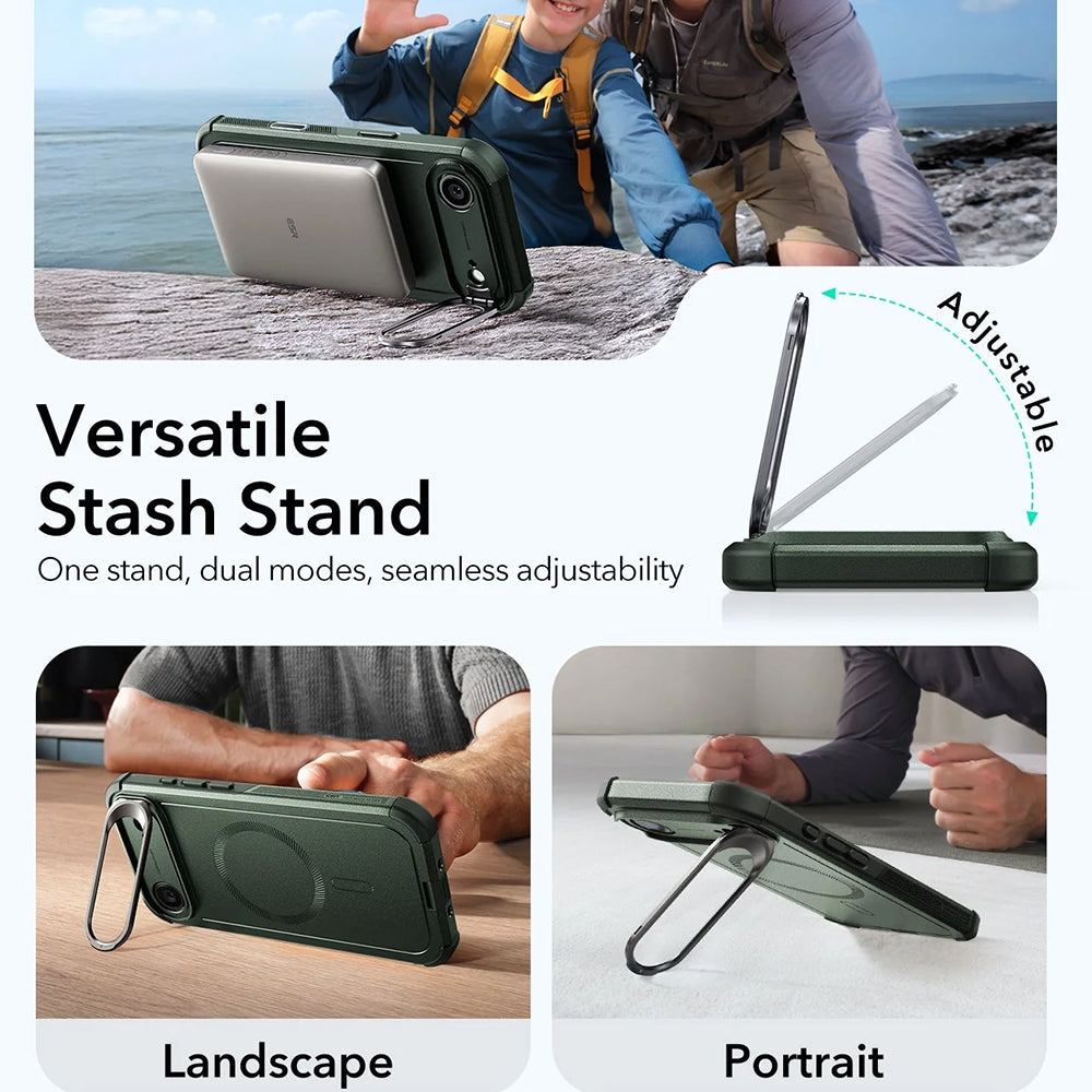 MagSafe tok Apple iPhone 17 Air-hez, ESR, Cyber Armor Kickstand, Zöld