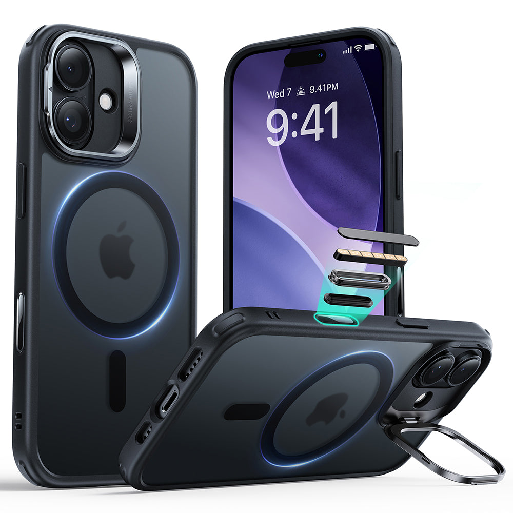 MagSafe tok Apple iPhone 17-hez, ESR, Classic Hybrid Kickstand, Szatén Fekete
