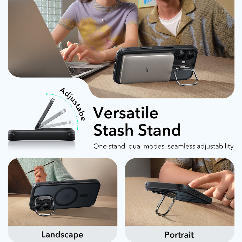 MagSafe tok Apple iPhone 17-hez, ESR, Classic Hybrid Kickstand, Szatén Fekete