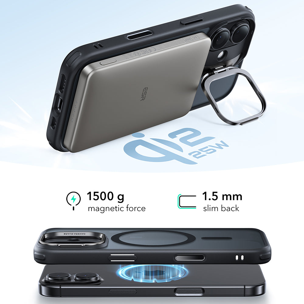 MagSafe tok Apple iPhone 17-hez, ESR, Classic Hybrid Kickstand, Szatén Fekete
