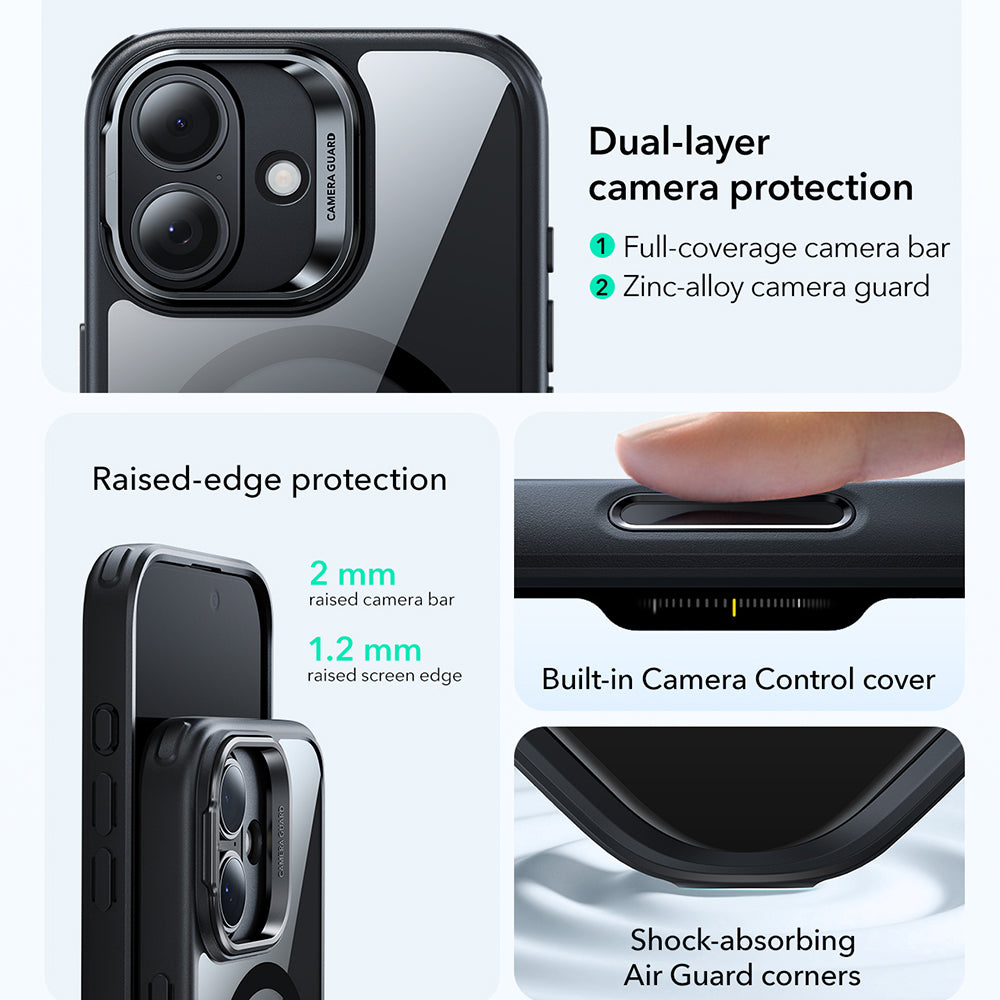 MagSafe tok Apple iPhone 17-hez, ESR, Classic Hybrid Kickstand, Átlátszó Fekete