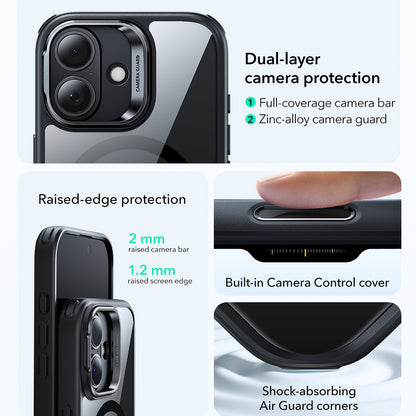 MagSafe tok Apple iPhone 17-hez, ESR, Classic Hybrid Kickstand, Átlátszó Fekete