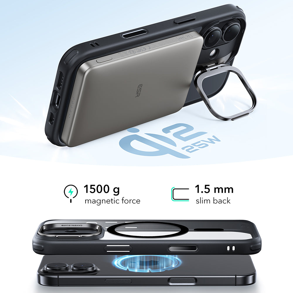 MagSafe tok Apple iPhone 17-hez, ESR, Classic Hybrid Kickstand, Átlátszó Fekete