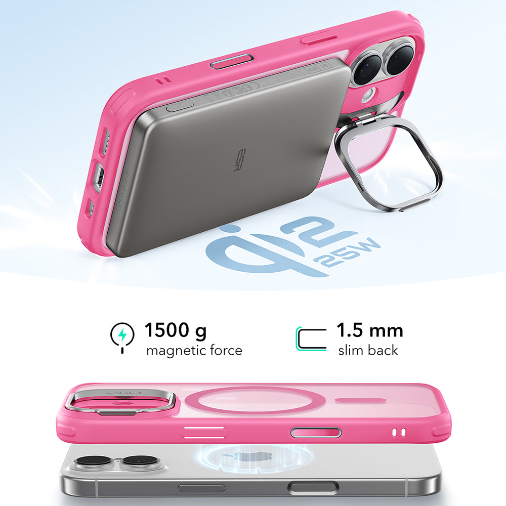 MagSafe tok Apple iPhone 17-hez, ESR, Classic Hybrid Kickstand, Szatén Rózsaszín