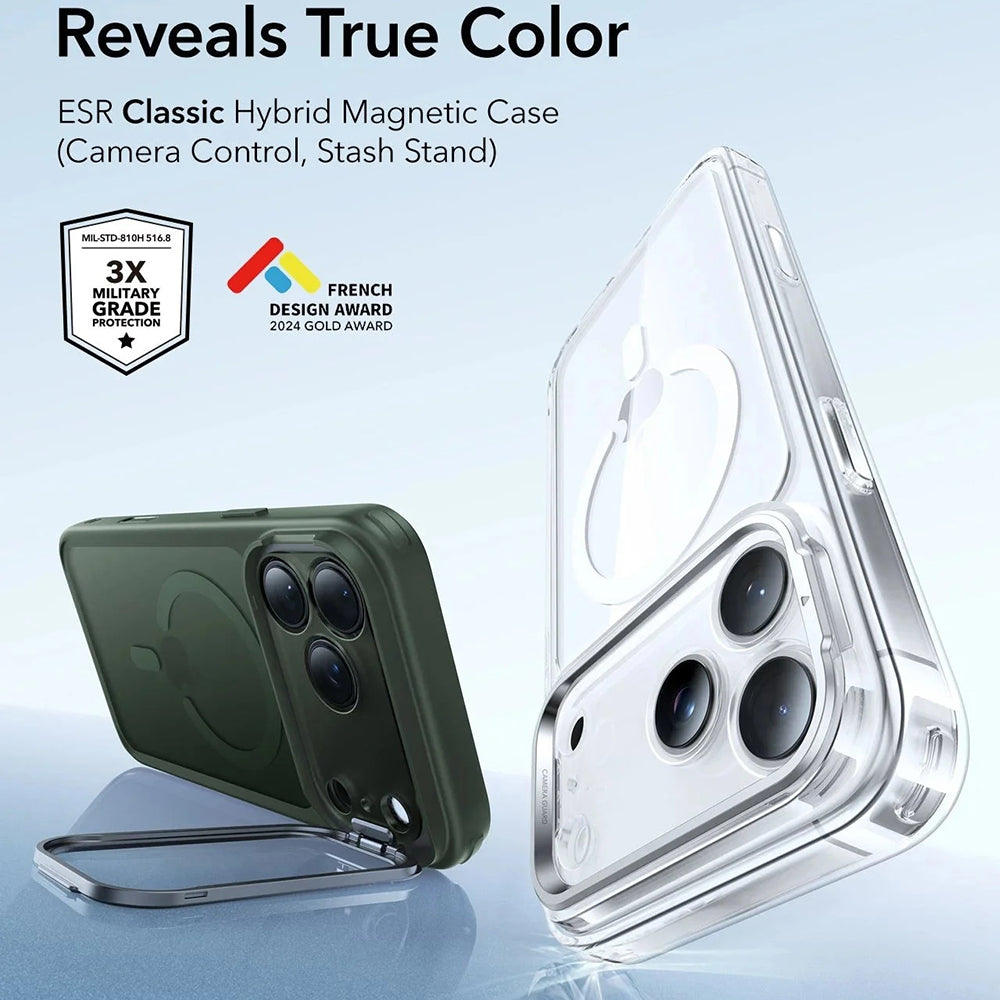 MagSafe tok Apple iPhone 17-hez, ESR, Classic Hybrid Kickstand, Szaténzöld