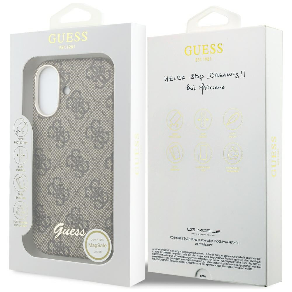 MagSafe tok Apple iPhone 17-hez, Guess, 4G Script Logo, Barna