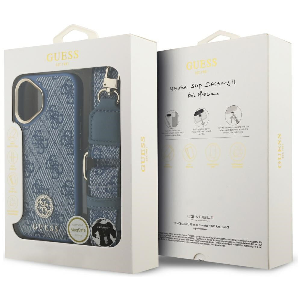 MagSafe tok Apple iPhone 17-hez, Guess, 4G Strass Logo nagy pánttal, Kék