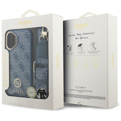 MagSafe tok Apple iPhone 17-hez, Guess, 4G Strass Logo nagy pánttal, Kék