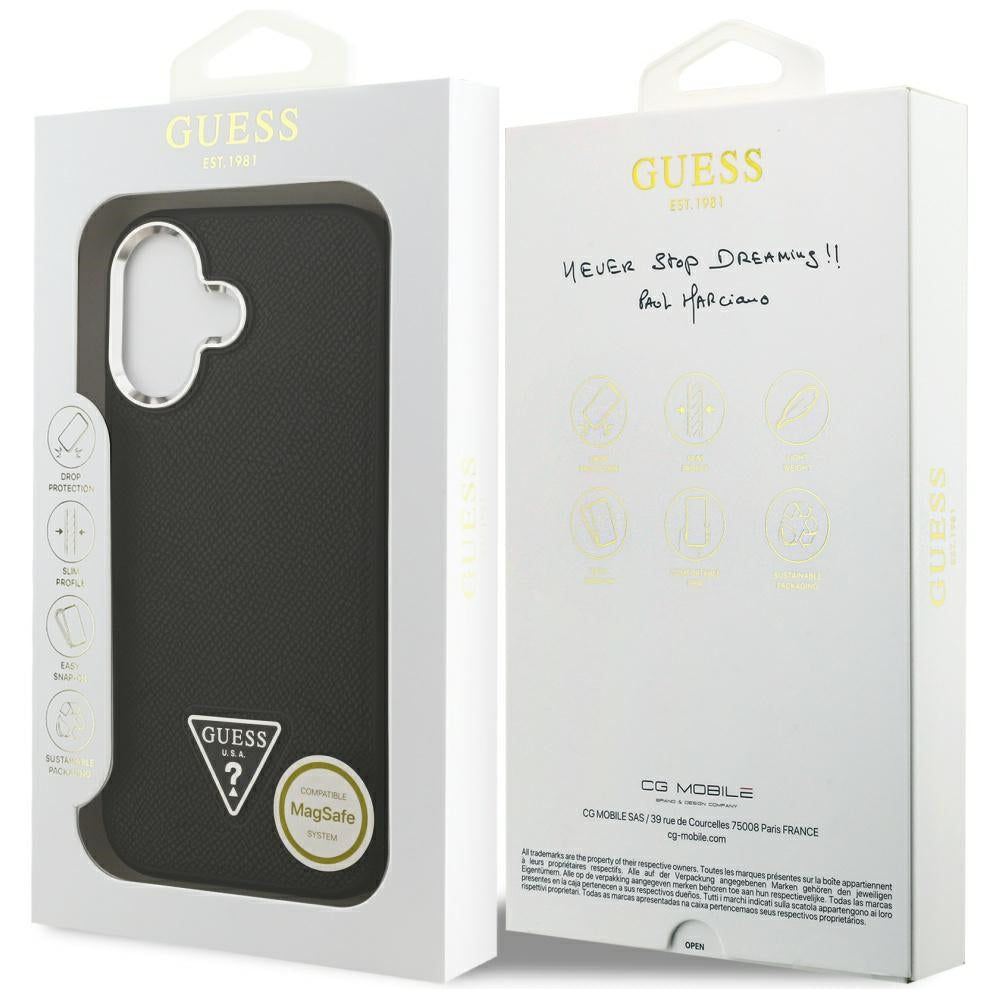 MagSafe tok Apple iPhone 17-hez, Guess, Grained Triangle Logo, Fekete