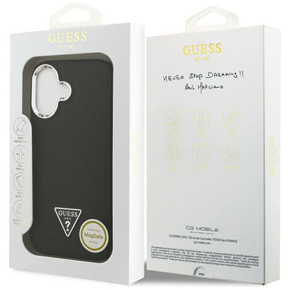 MagSafe tok Apple iPhone 17-hez, Guess, Grained Triangle Logo, Fekete
