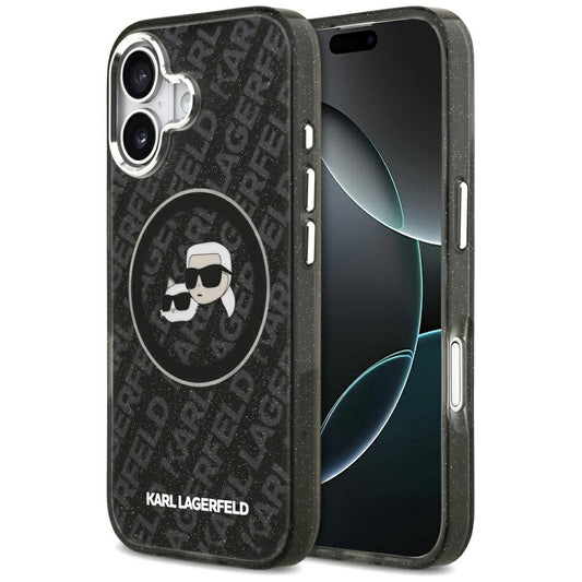 MagSafe tok Apple iPhone 17-hez, Karl Lagerfeld, Glitter Karl & Choupette Head, Fekete