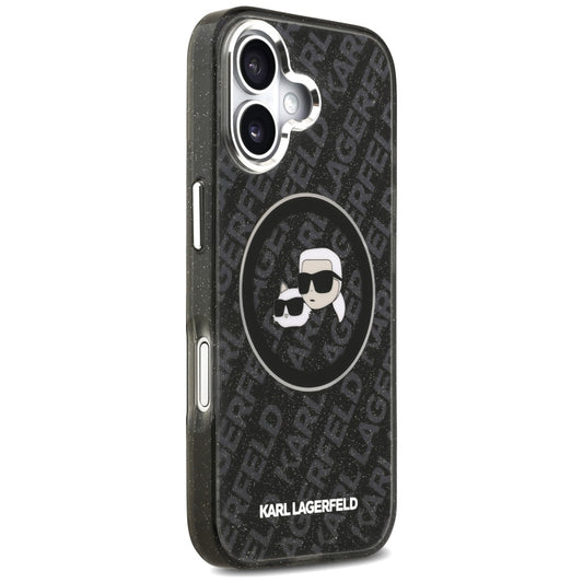 MagSafe tok Apple iPhone 17-hez, Karl Lagerfeld, Glitter Karl & Choupette Head, Fekete