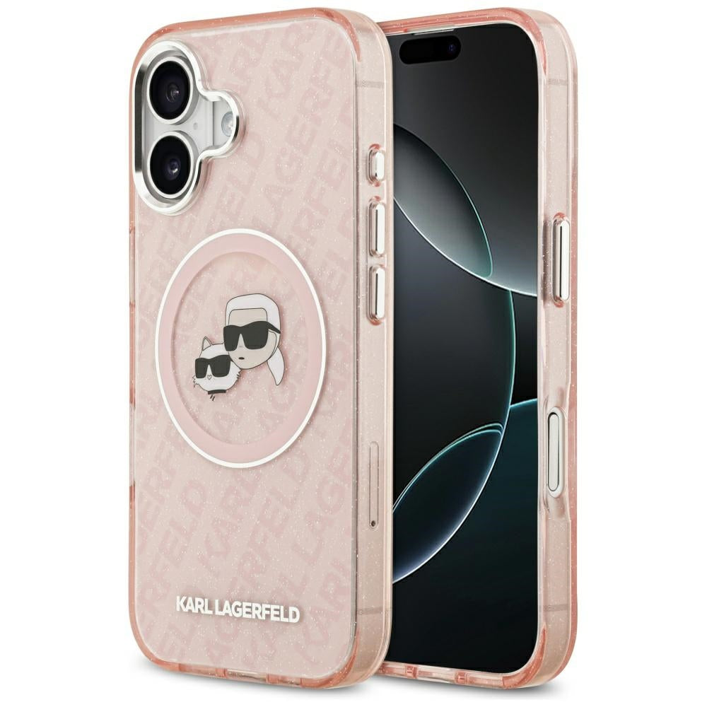 MagSafe tok Apple iPhone 17-hez, Karl Lagerfeld, IML Glitter Karl & Choupette`s Heads, Rózsaszín