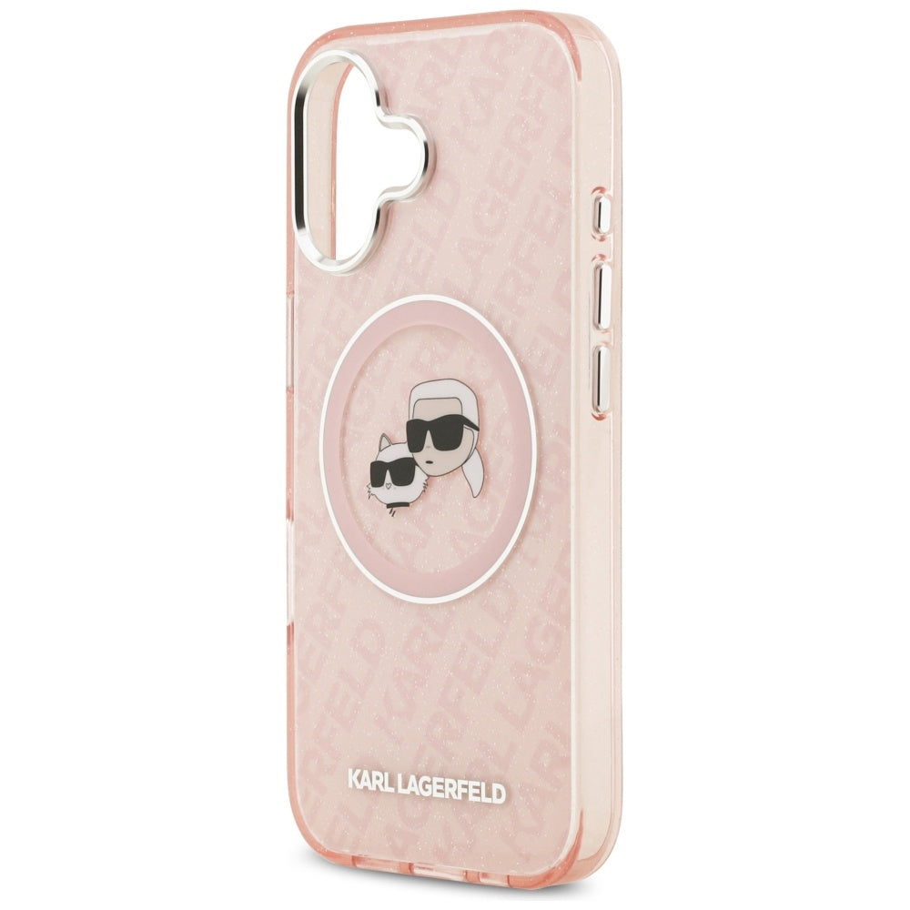 MagSafe tok Apple iPhone 17-hez, Karl Lagerfeld, IML Glitter Karl & Choupette`s Heads, Rózsaszín