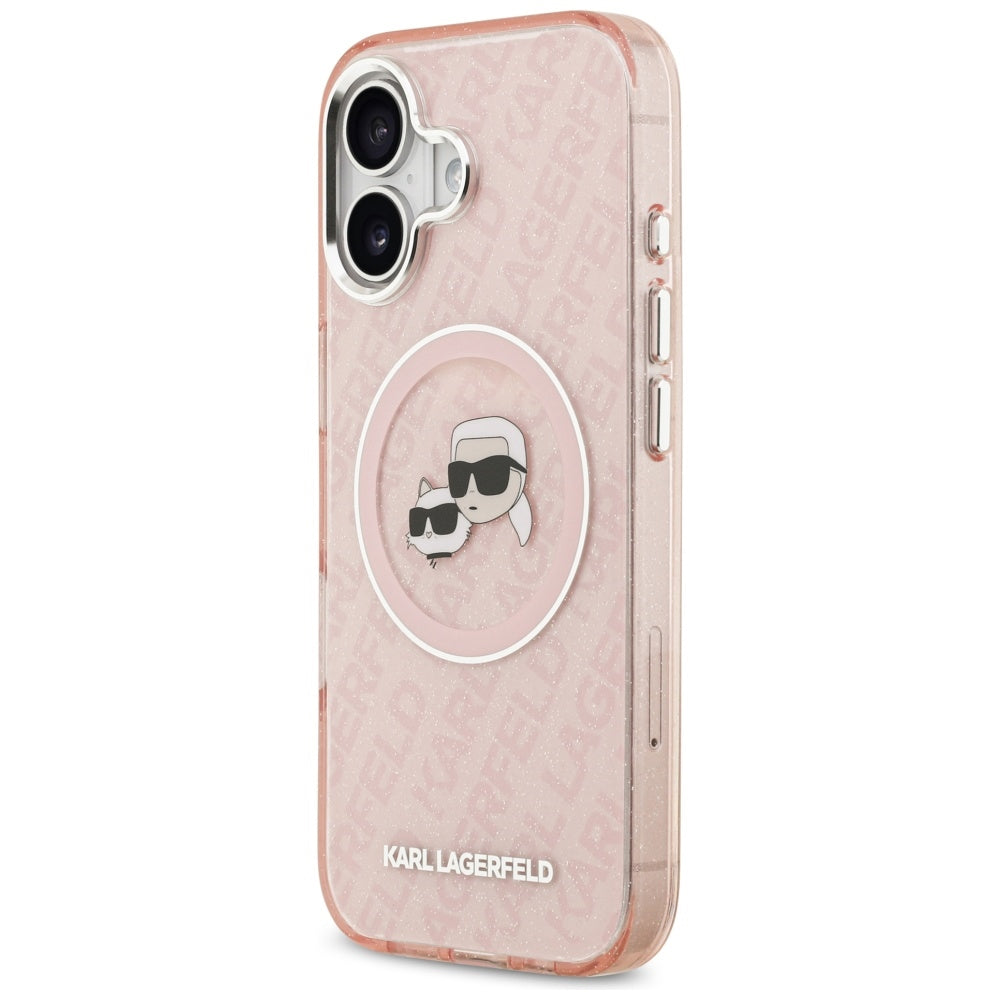 MagSafe tok Apple iPhone 17-hez, Karl Lagerfeld, IML Glitter Karl & Choupette`s Heads, Rózsaszín