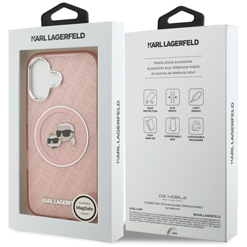 MagSafe tok Apple iPhone 17-hez, Karl Lagerfeld, IML Glitter Karl & Choupette`s Heads, Rózsaszín