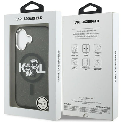 MagSafe Case for Apple iPhone 17, Karl Lagerfeld, IML Sketch Logo Glitter Karl & Choupette, Black