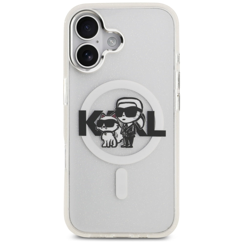 MagSafe tok Apple iPhone 17-hez, Karl Lagerfeld, IML Sketch Logo Glitter Karl & Choupette, Átlátszó