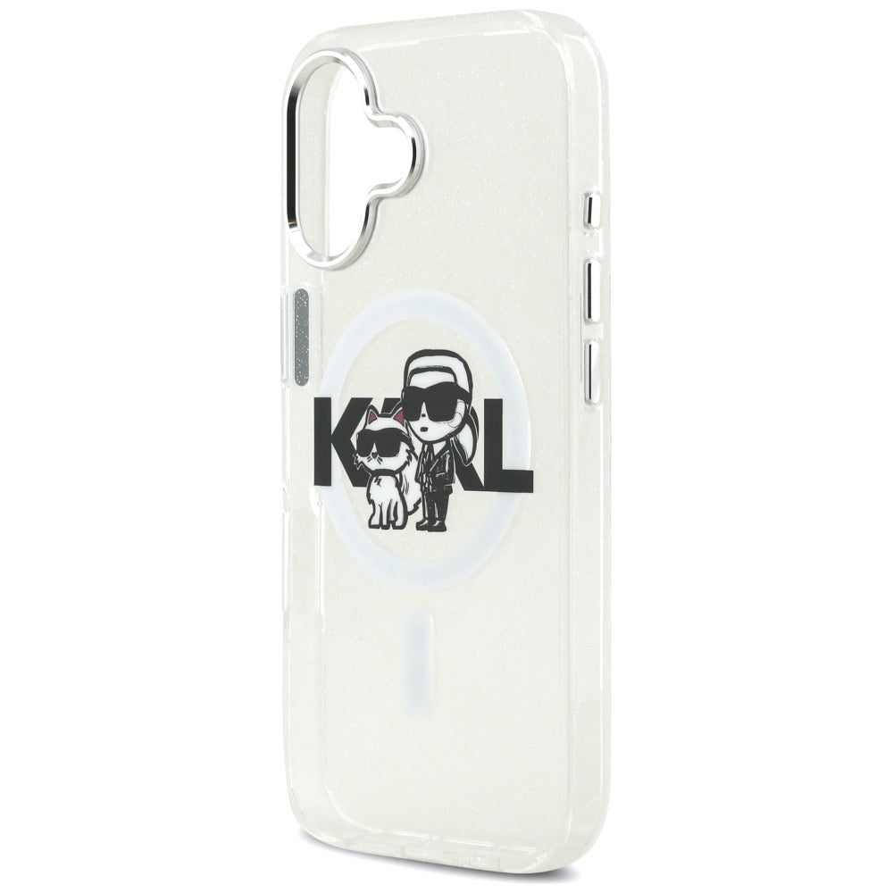 MagSafe tok Apple iPhone 17-hez, Karl Lagerfeld, IML Sketch Logo Glitter Karl & Choupette, Átlátszó
