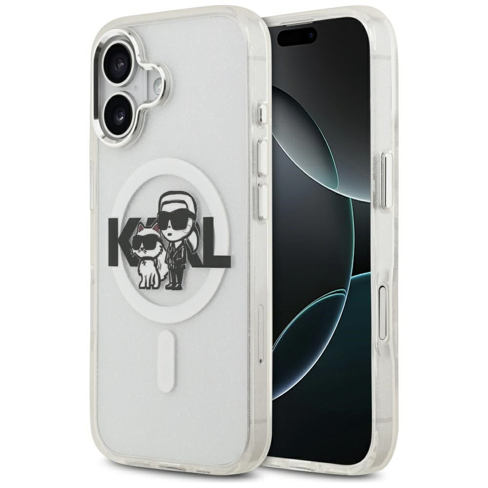MagSafe tok Apple iPhone 17-hez, Karl Lagerfeld, IML Sketch Logo Glitter Karl & Choupette, Átlátszó