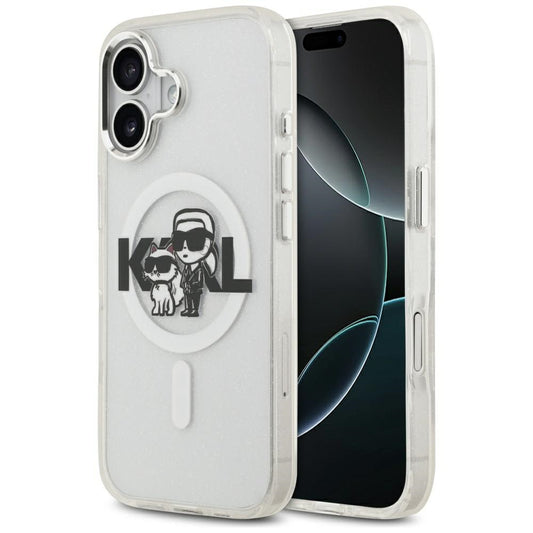 MagSafe tok Apple iPhone 17-hez, Karl Lagerfeld, IML Sketch Logo Glitter Karl & Choupette, Átlátszó