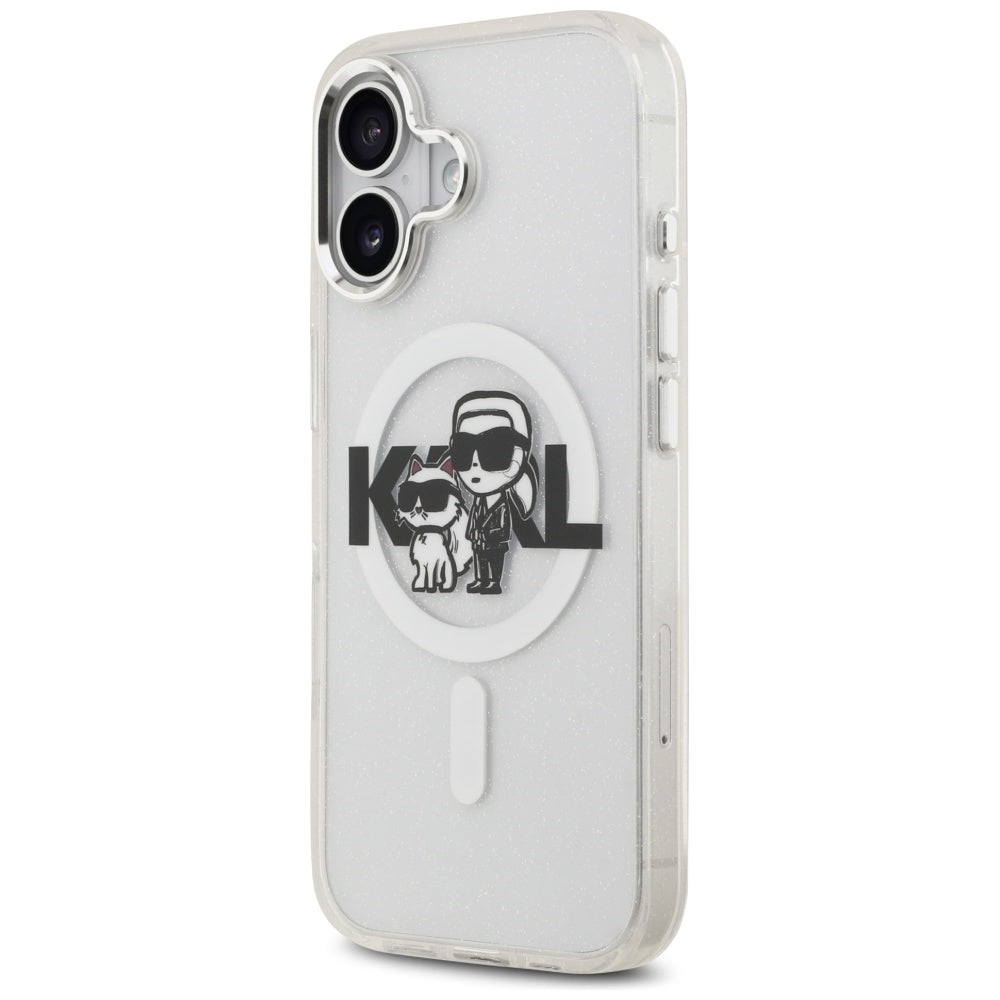 MagSafe tok Apple iPhone 17-hez, Karl Lagerfeld, IML Sketch Logo Glitter Karl & Choupette, Átlátszó