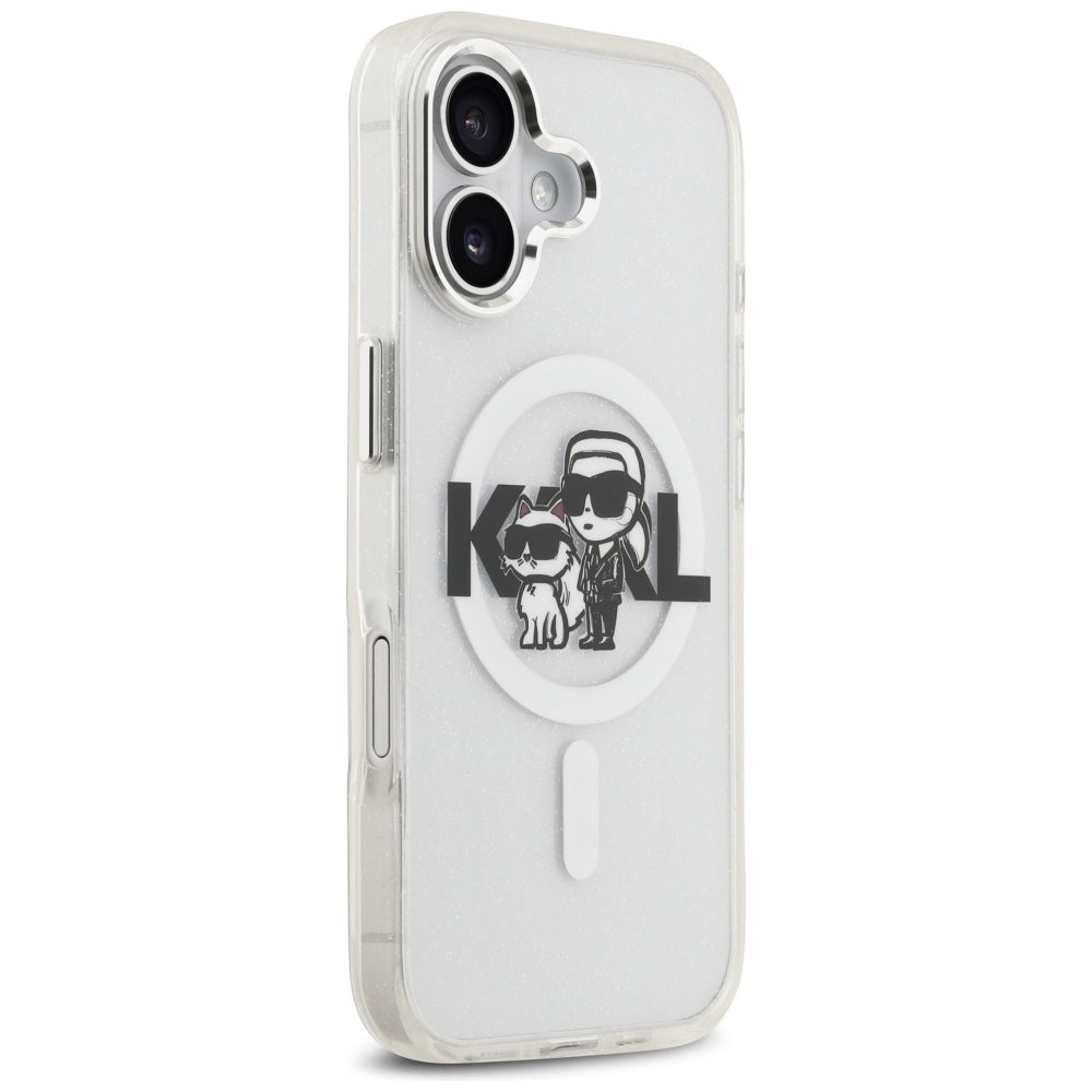 MagSafe tok Apple iPhone 17-hez, Karl Lagerfeld, IML Sketch Logo Glitter Karl & Choupette, Átlátszó