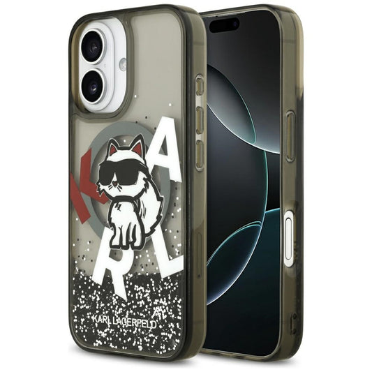 MagSafe tok Apple iPhone 17-hez, Karl Lagerfeld, Liquid Glitter Logo Choupette, Fekete