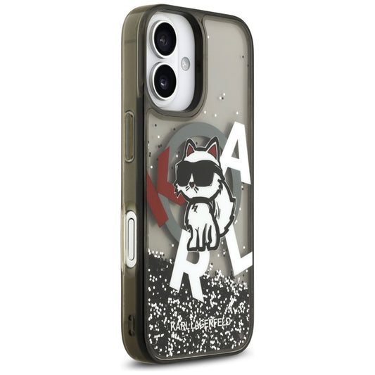 MagSafe tok Apple iPhone 17-hez, Karl Lagerfeld, Liquid Glitter Logo Choupette, Fekete