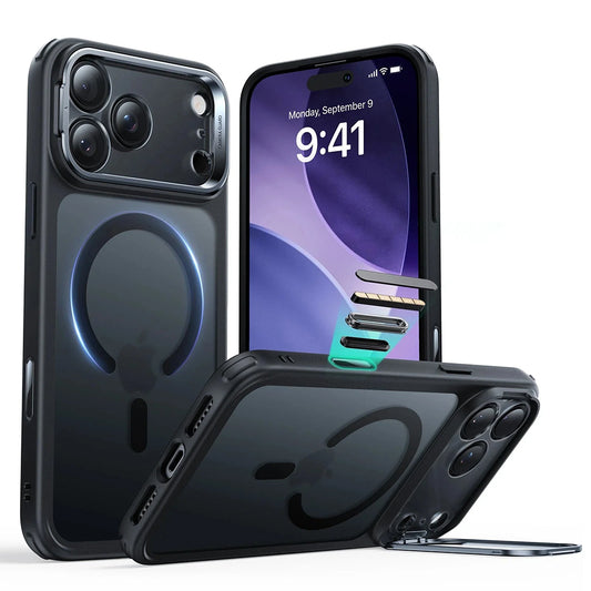 MagSafe tok Apple iPhone 17 Pro-hoz, ESR, Classic Hybrid Kickstand, Szatén Fekete