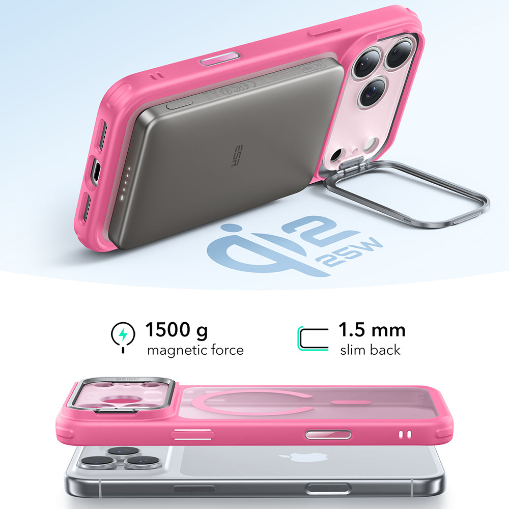 MagSafe tok Apple iPhone 17 Pro-hoz, ESR, Classic Hybrid Kickstand, Szatén Rózsaszín