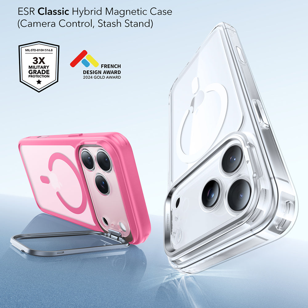 MagSafe tok Apple iPhone 17 Pro-hoz, ESR, Classic Hybrid Kickstand, Szatén Rózsaszín