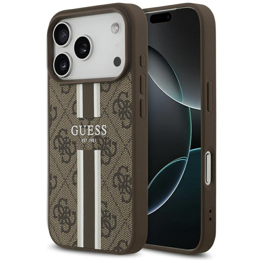 MagSafe tok Apple iPhone 17 Pro-hoz, Guess, 4G Nyomtatott Csíkok, Barna