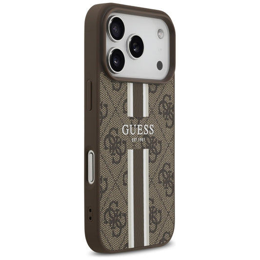MagSafe tok Apple iPhone 17 Pro-hoz, Guess, 4G Nyomtatott Csíkok, Barna
