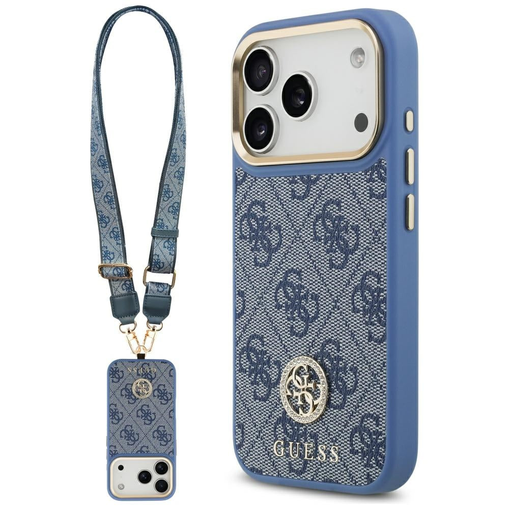 MagSafe tok Apple iPhone 17 Pro-hoz, Guess, 4G Strass Logo nagy pánttal, Kék
