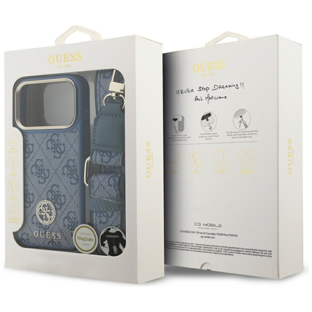 MagSafe tok Apple iPhone 17 Pro-hoz, Guess, 4G Strass Logo nagy pánttal, Kék